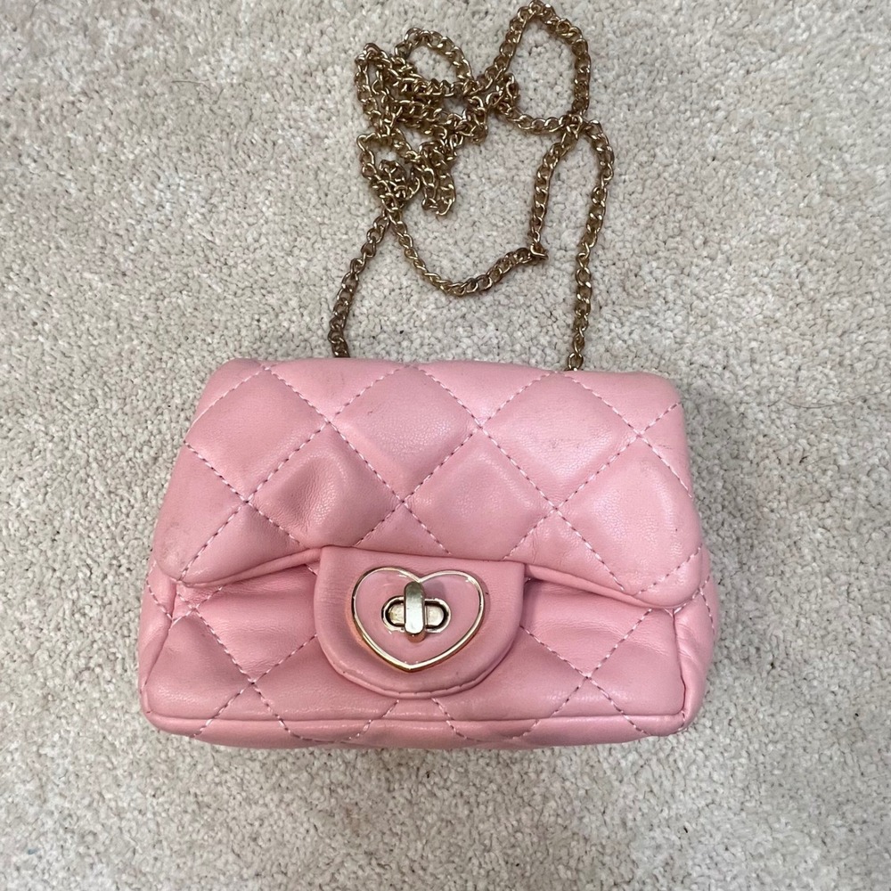 Pink Quilted Mini Crossbody Bag Heart Turn Lock‎ Gold Strap Purse Barbiecore